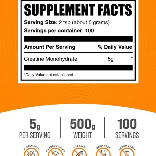 Creatina Monohidrato BulkSupplements 500g - 100 servicios — imagen 2