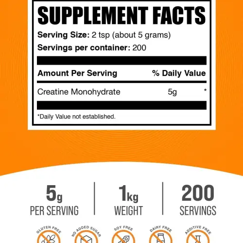Creatina Monohidrato BulkSupplements 1kg- 200 servicios — imagen 2