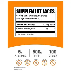 Creatina Monohidrato BulkSupplements 500g - 100 servicios miniatura 2