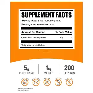 Creatina Monohidrato BulkSupplements 1kg- 200 servicios miniatura 2